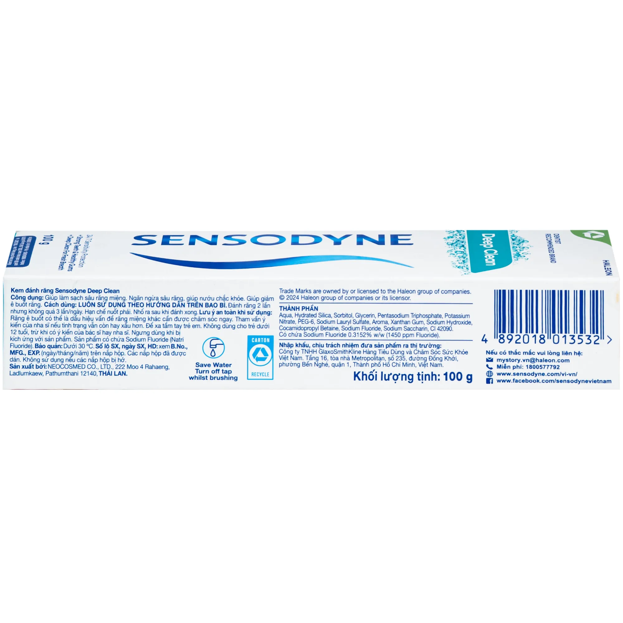 Hình ảnh Kem đánh răng Sensodyne deep clean sạch sâu thơm mát (100g)