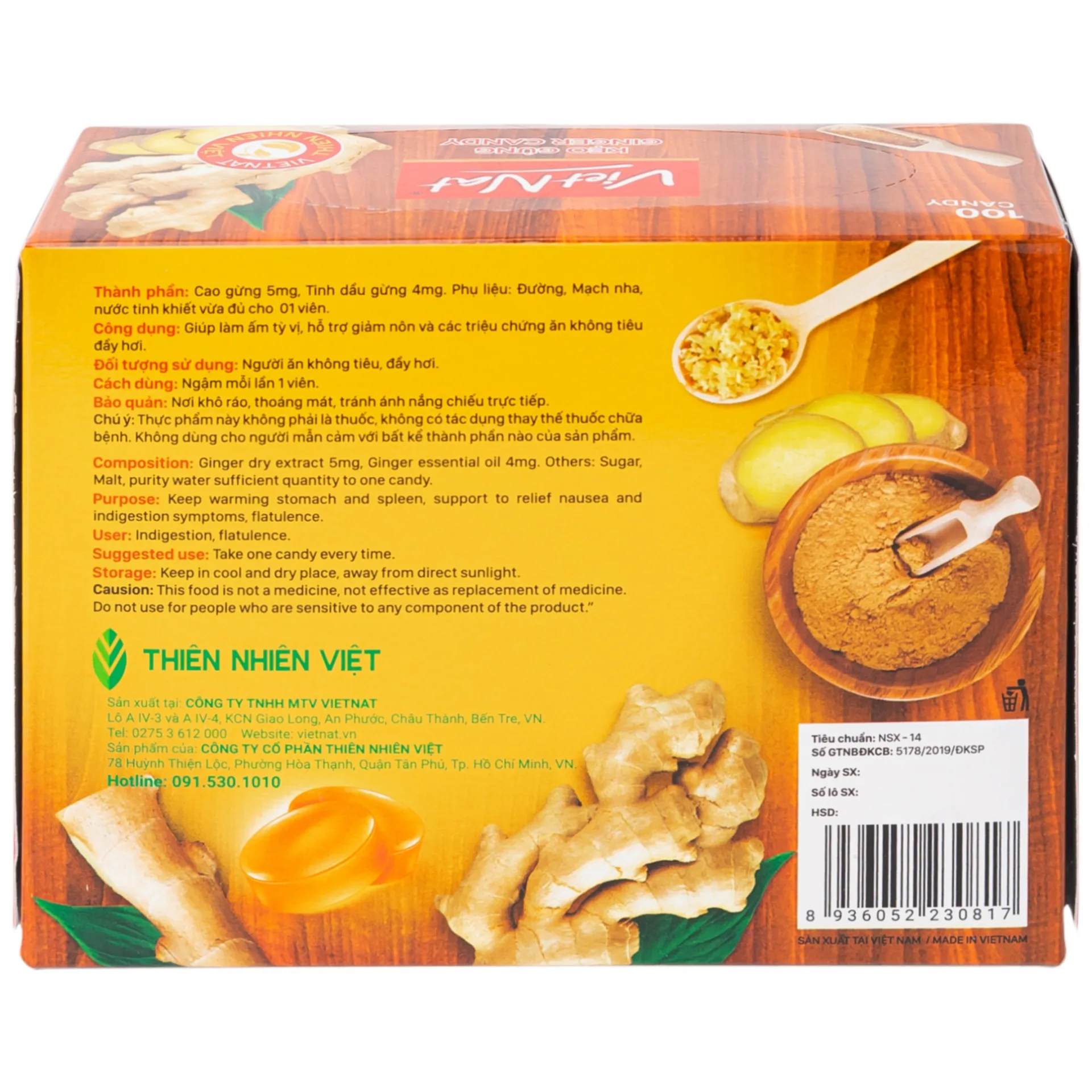 Hình ảnh Kẹo gừng Vietnat hỗ trợ làm ấm tỳ vị, giảm nôn và các triệu chứng ăn không tiêu đầy hơi (100 viên)