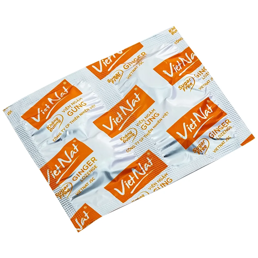 Hình ảnh Viên ngậm gừng không đường VietNat hỗ trợ làm ấm tỳ vị, giảm nôn, ăn không tiêu đầy hơi (5 vỉ x 4 viên)