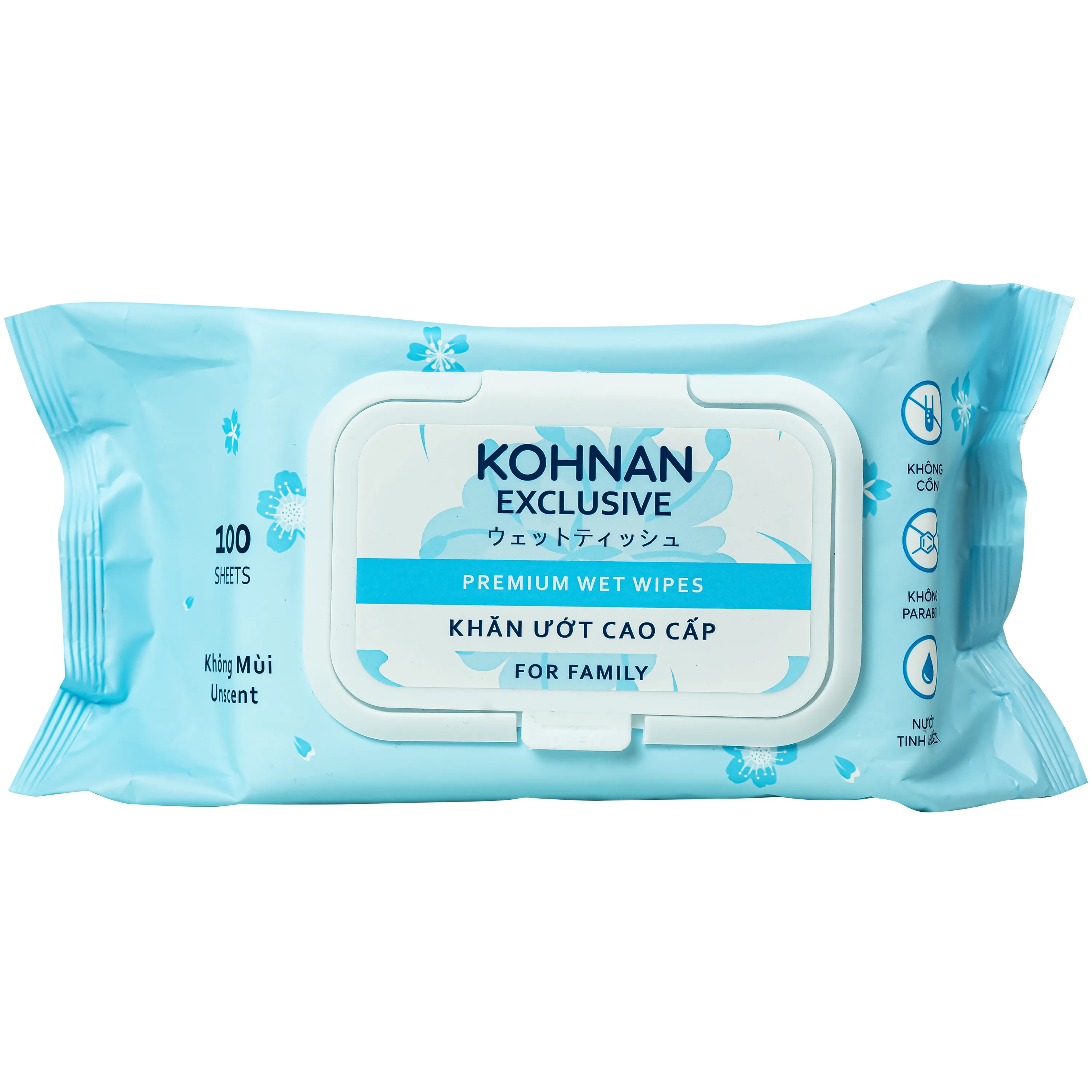 Hình ảnh Khăn giấy ướt Kohnan không hương, không cồn, không paraben (gói 100 tờ)