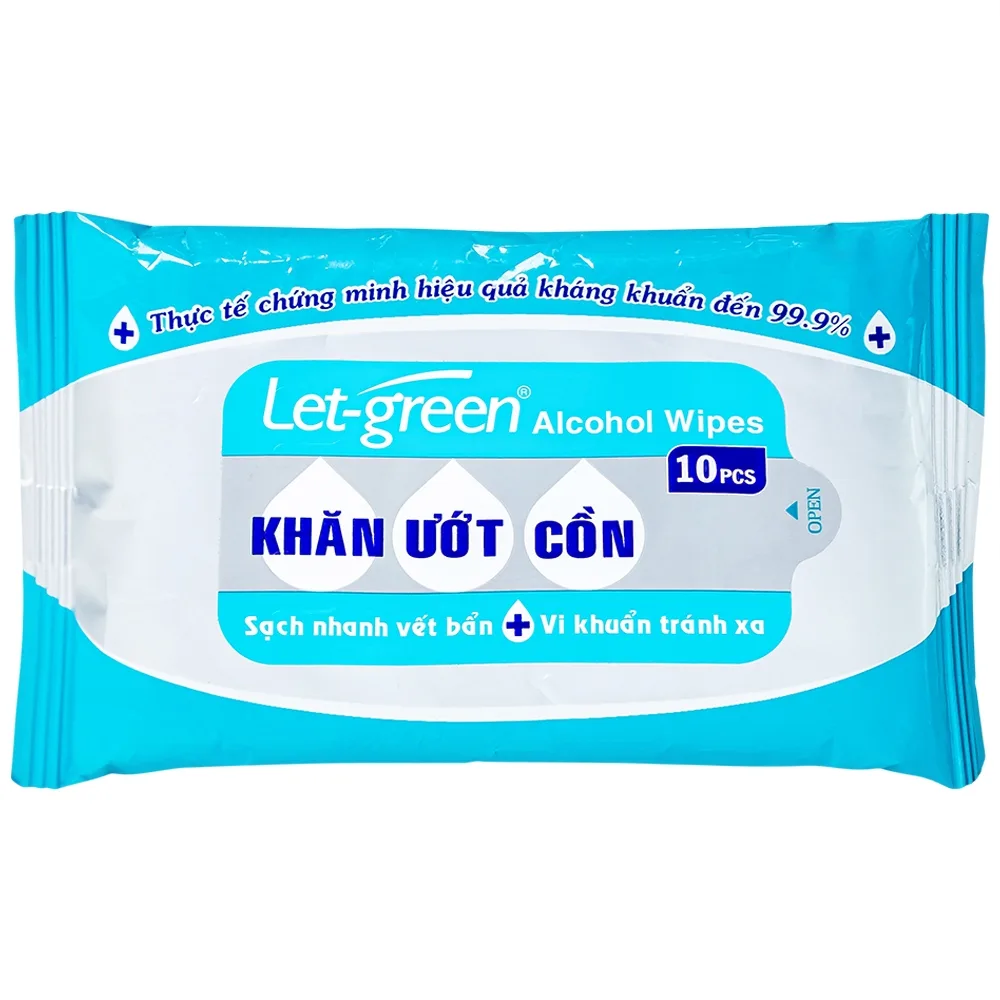 Hình ảnh Khăn giấy ướt cồn Let-Green làm sạch, kháng khuẩn và giữ vệ sinh (10 miếng)