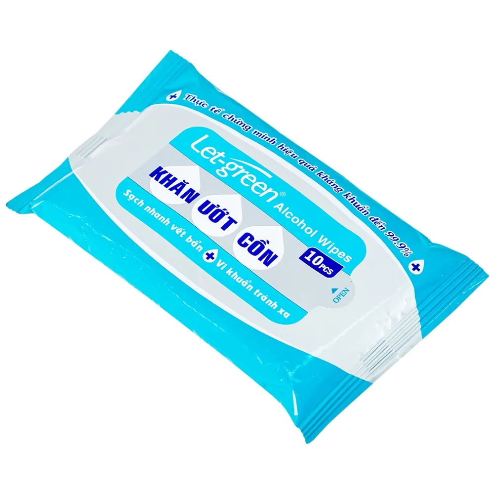 Hình ảnh Khăn giấy ướt cồn Let-Green làm sạch, kháng khuẩn và giữ vệ sinh (10 miếng)