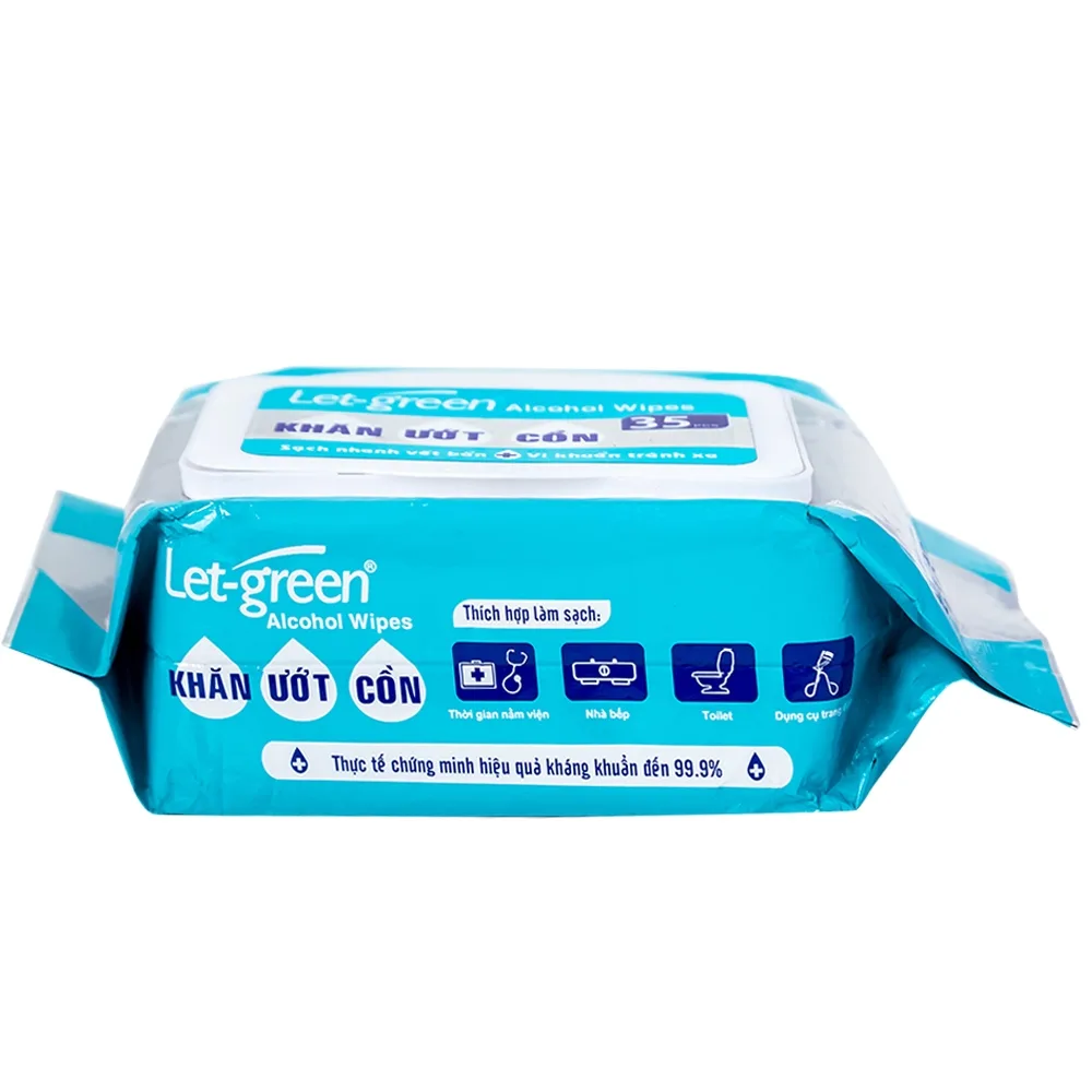 Hình ảnh Khăn giấy ướt cồn Let-Green làm sạch, kháng khuẩn và giữ vệ sinh (35 miếng)
