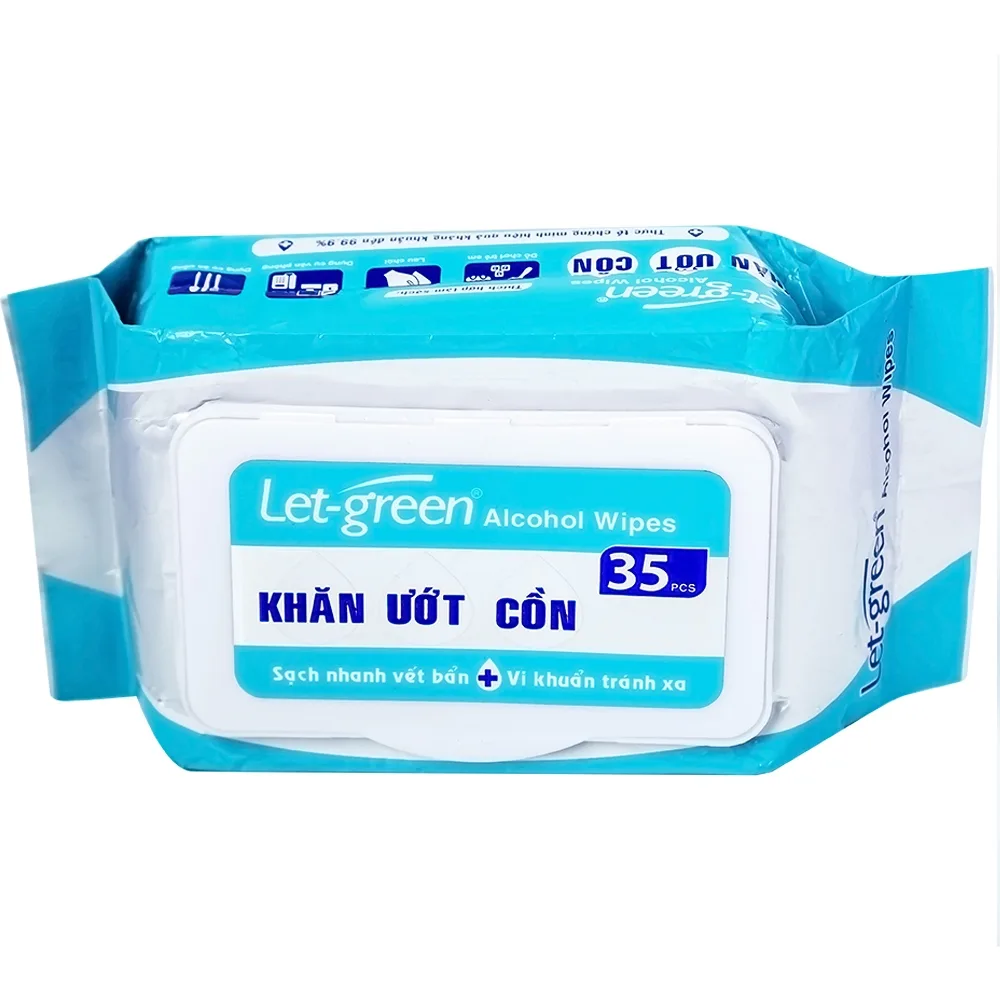 Hình ảnh Khăn giấy ướt cồn Let-Green làm sạch, kháng khuẩn và giữ vệ sinh (35 miếng)
