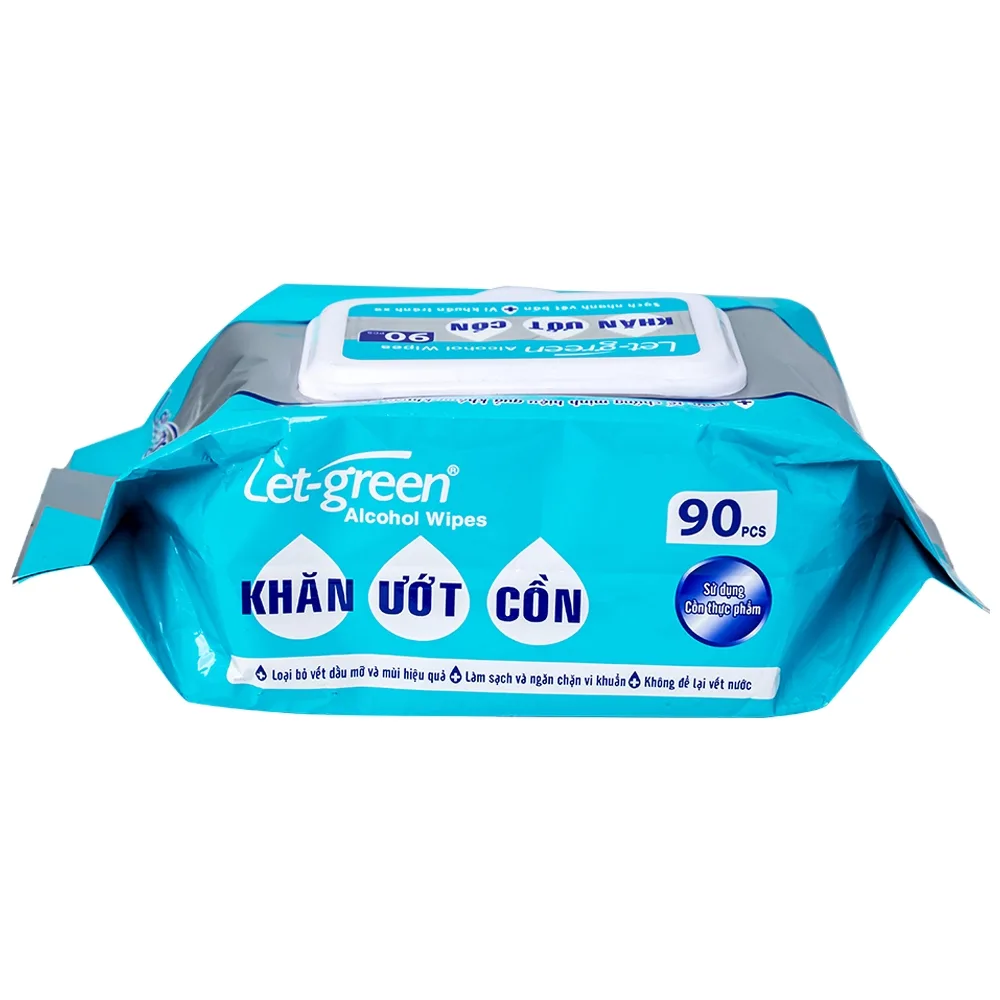 Hình ảnh Khăn ướt cồn Let-Green làm sạch, kháng khuẩn và giữ vệ sinh (90 miếng)