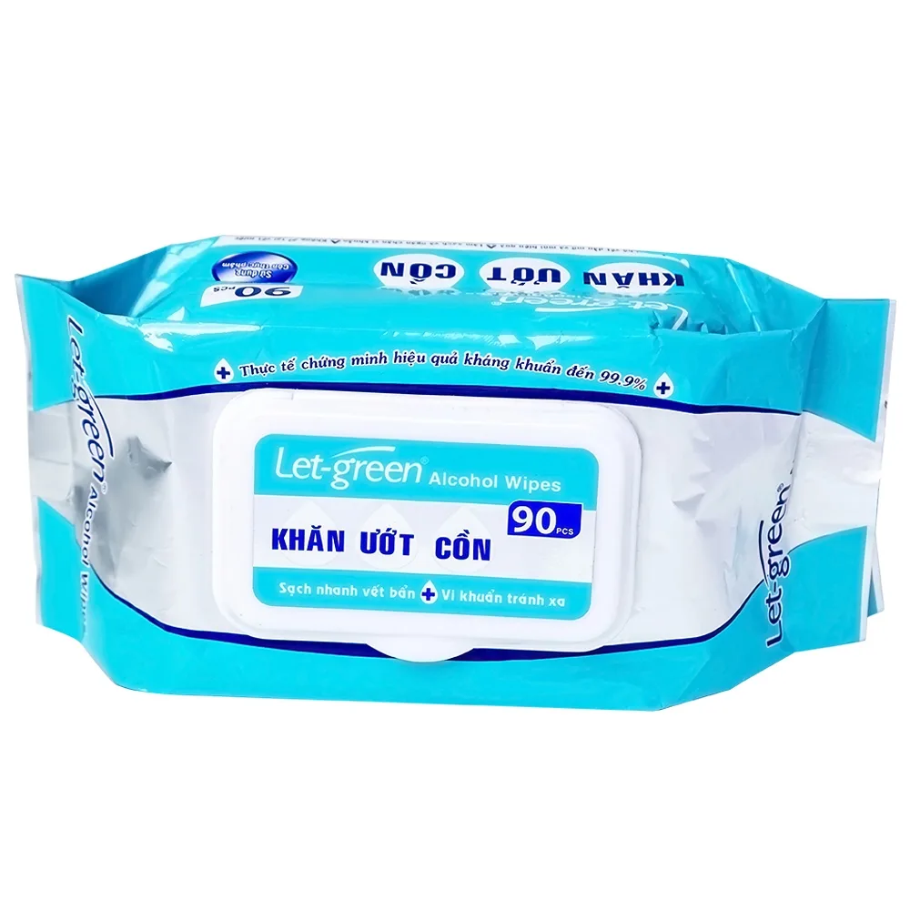 Hình ảnh Khăn ướt cồn Let-Green làm sạch, kháng khuẩn và giữ vệ sinh (90 miếng)