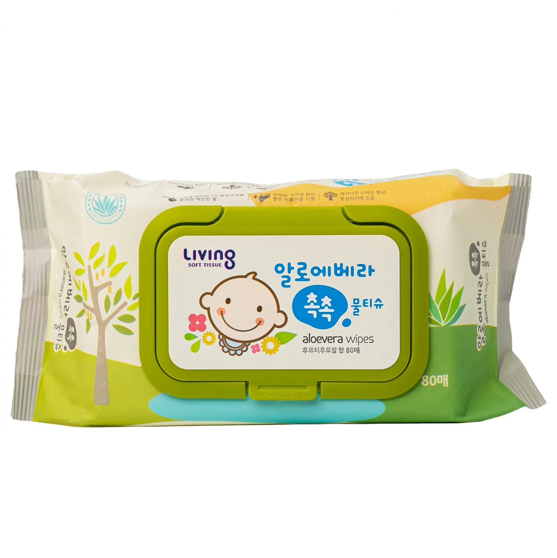 Hình ảnh Khăn ướt Living Chok Chok Aloe Vera mềm mại, không xơ, an toàn (80 miếng)
