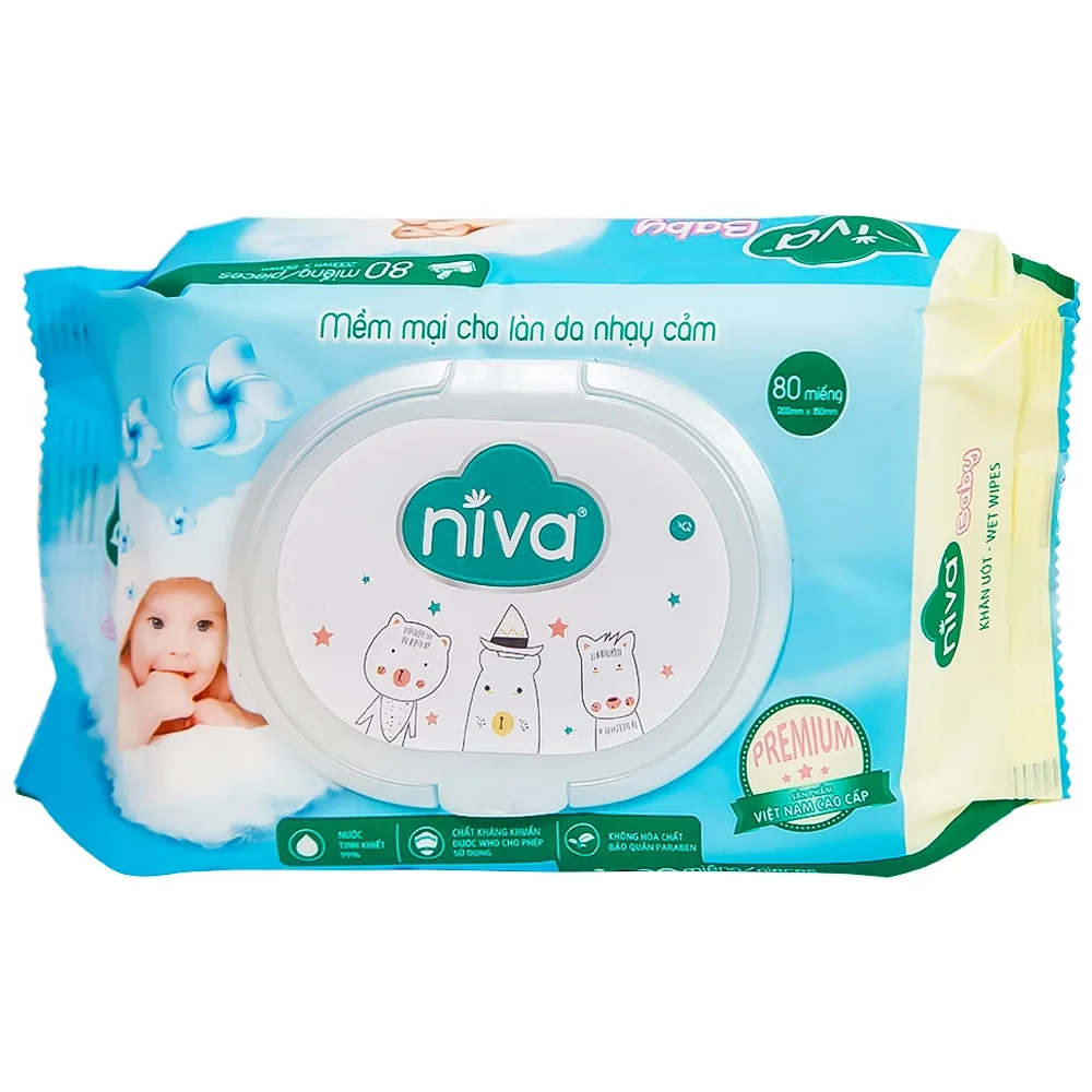 Hình ảnh Khăn ướt Niva Baby làm sạch, kháng khuẩn và giữ vệ sinh (80 miếng)