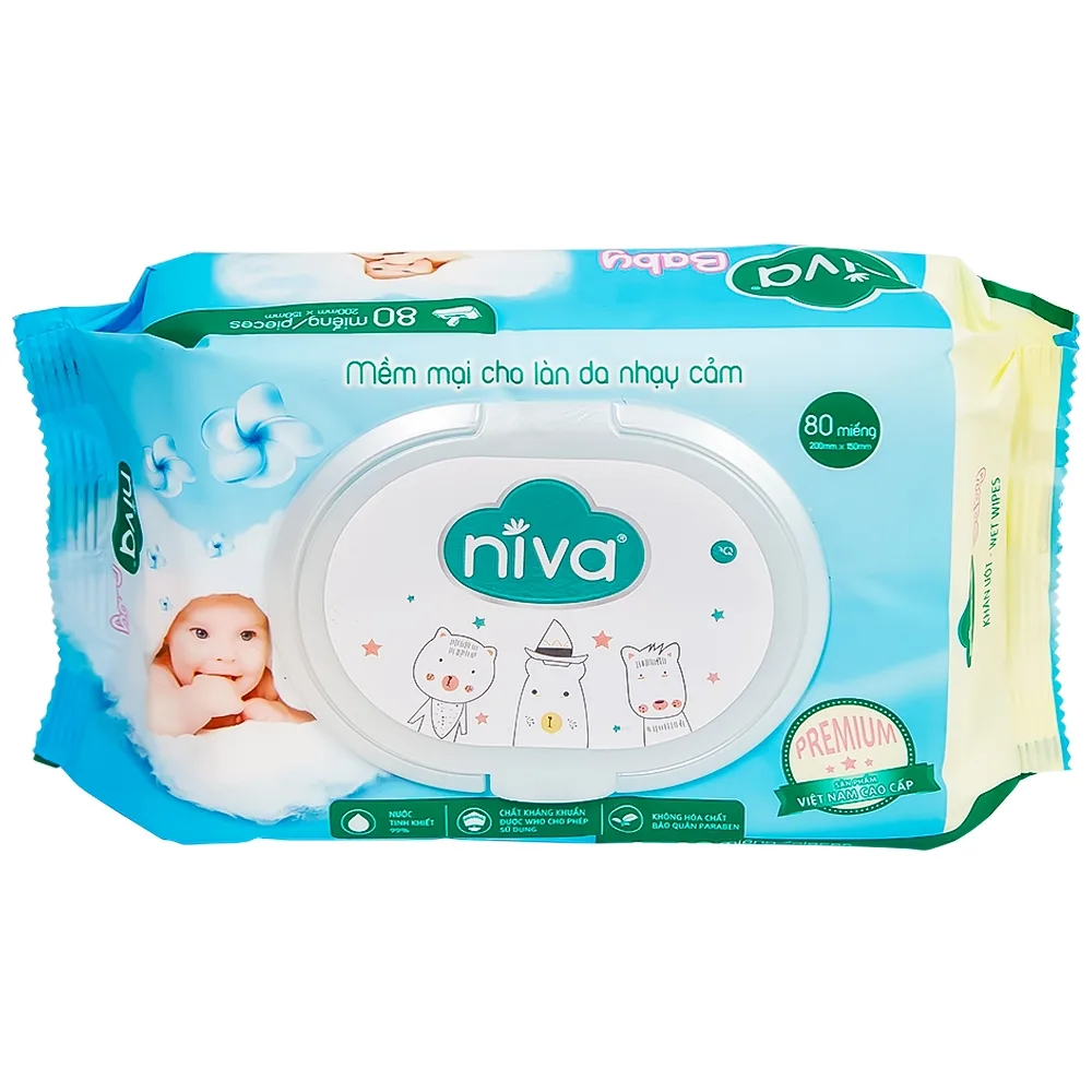 Hình ảnh Khăn ướt Niva Baby làm sạch, kháng khuẩn và giữ vệ sinh (80 miếng)
