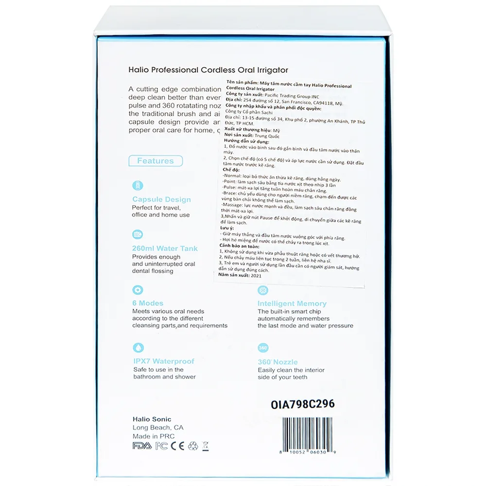 Hình ảnh Máy tăm nước cầm tay Halio Professional Cordless Oral Irrigator loại bỏ đến 99,99% vụn thức ăn bám dính