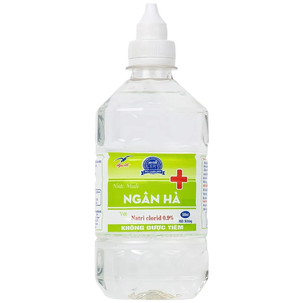 Hình ảnh Nước muối Natri Clorid 0.9% Ngân Hà phòng ngừa nhiễm khuẩn da, răng miệng (500ml)