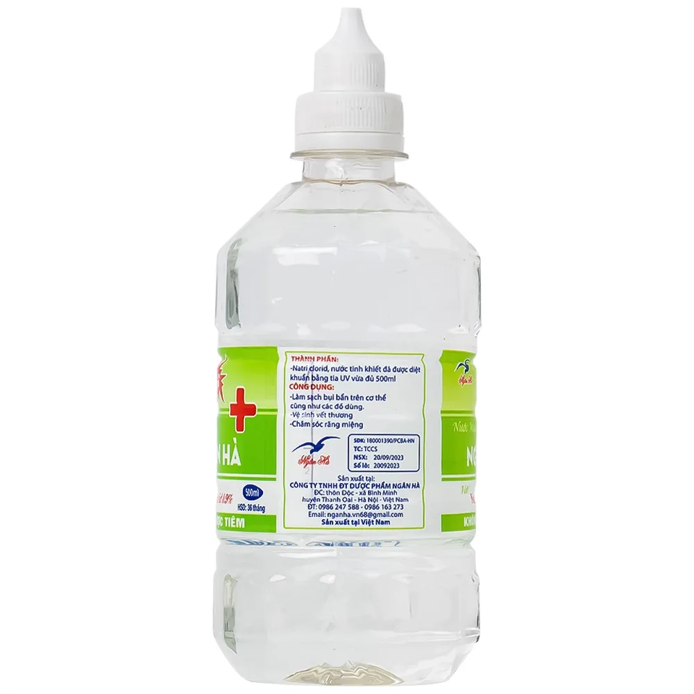Hình ảnh Nước muối Natri Clorid 0.9% Ngân Hà phòng ngừa nhiễm khuẩn da, răng miệng (500ml)