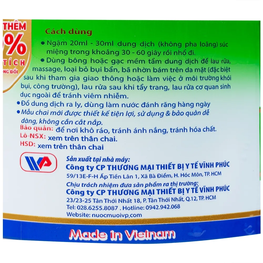 Hình ảnh Nước muối Natri Clorid 0.9 Vĩnh Phúc Smiles làm sạch răng, khử mùi hôi khoang miệng (1100ml)