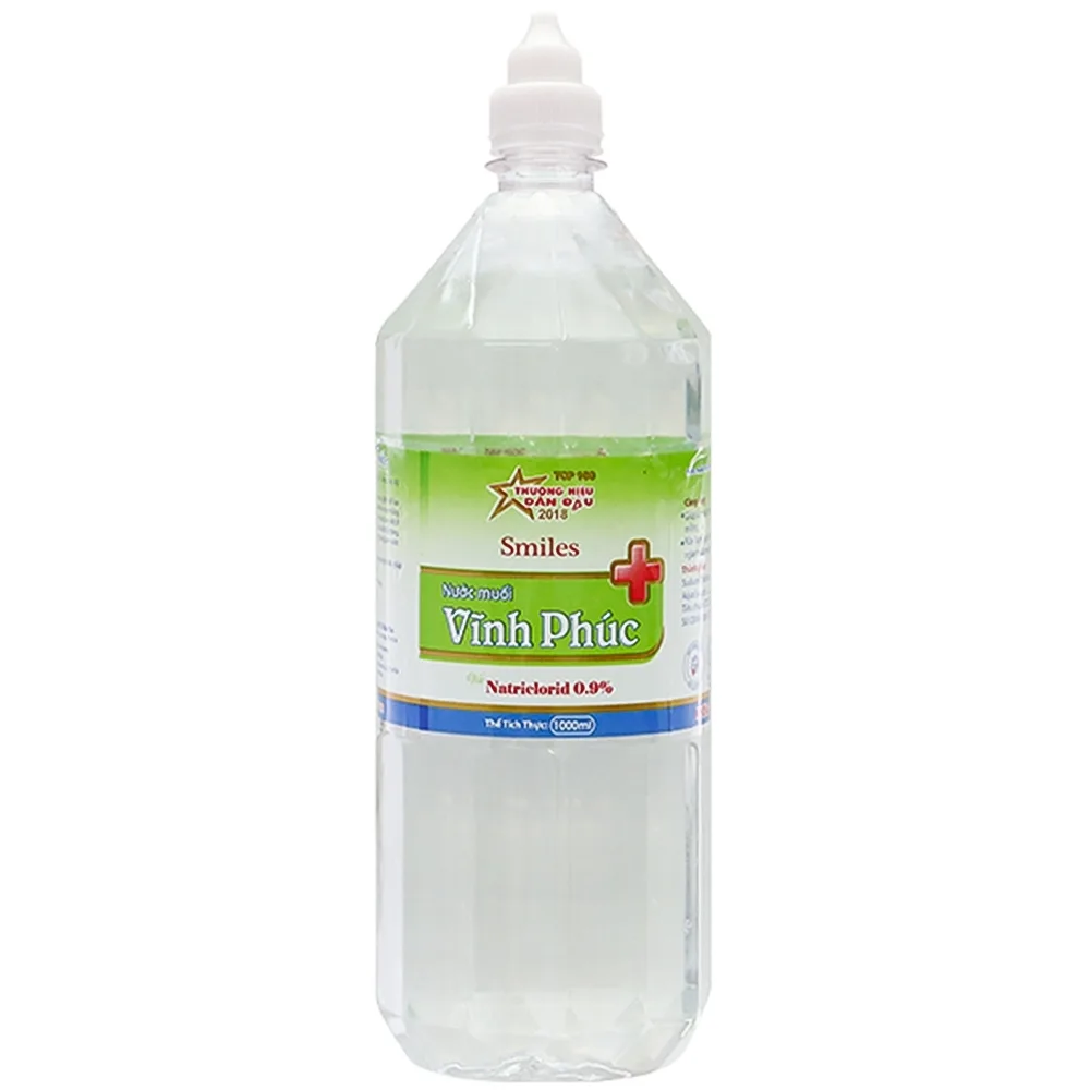 Hình ảnh Nước muối Natriclorid 0.9% Smiles Vĩnh Phúc phòng ngừa nhiễm khuẩn da, răng miệng (10 chai x 1000ml)