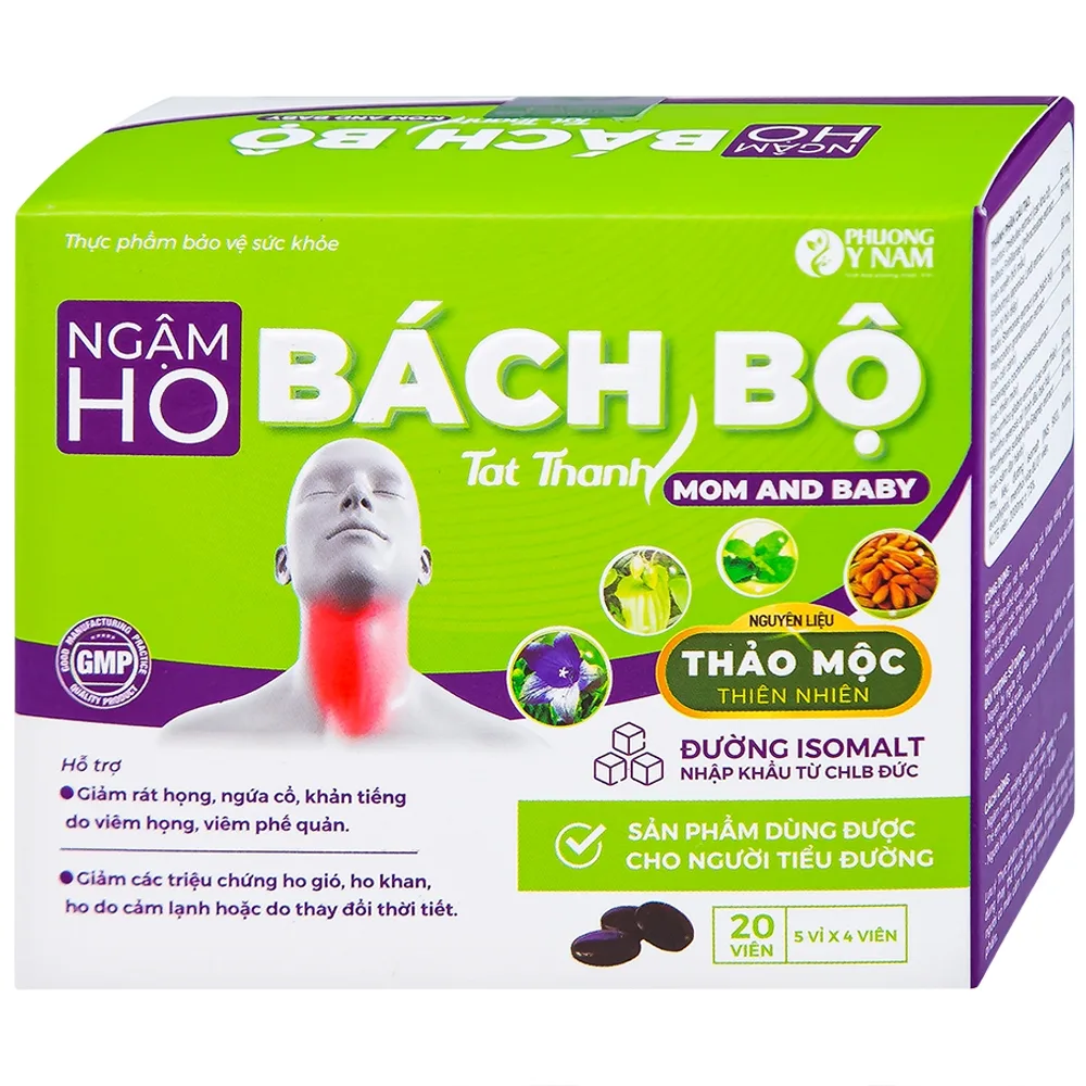 Hình ảnh Viên ngậm ho Bách Bộ Mom And Baby Tất Thành hỗ trợ giảm rát họng, ngứa cổ, khản tiếng (5 vỉ x 4 viên)
