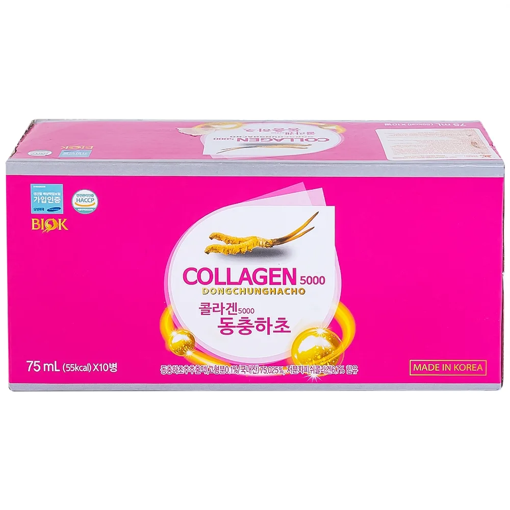 Hình ảnh Nước Collagen5000 Đông Trùng Hạ Thảo Biok hỗ trợ ngăn ngừa quá trình lão hóa, tăng cường đề kháng (10 chai x 75ml)