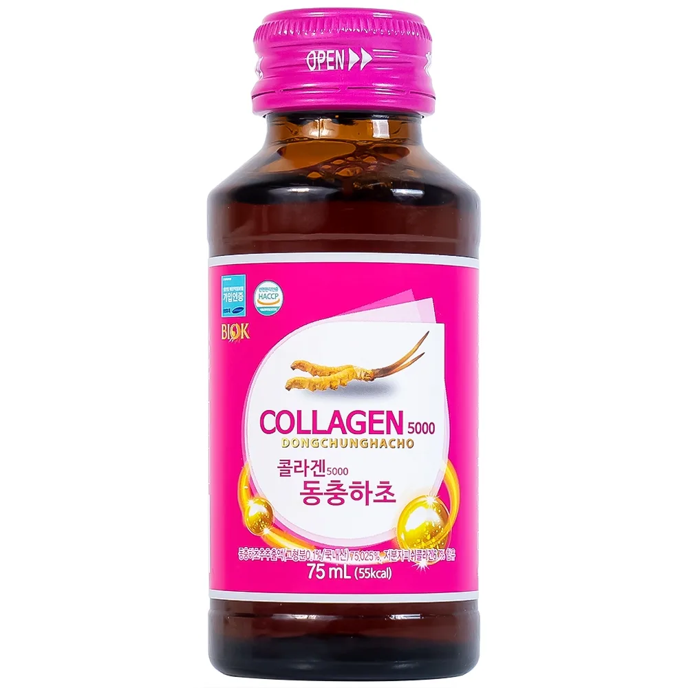 Hình ảnh Nước Collagen5000 Đông Trùng Hạ Thảo Biok hỗ trợ ngăn ngừa quá trình lão hóa, tăng cường đề kháng (10 chai x 75ml)