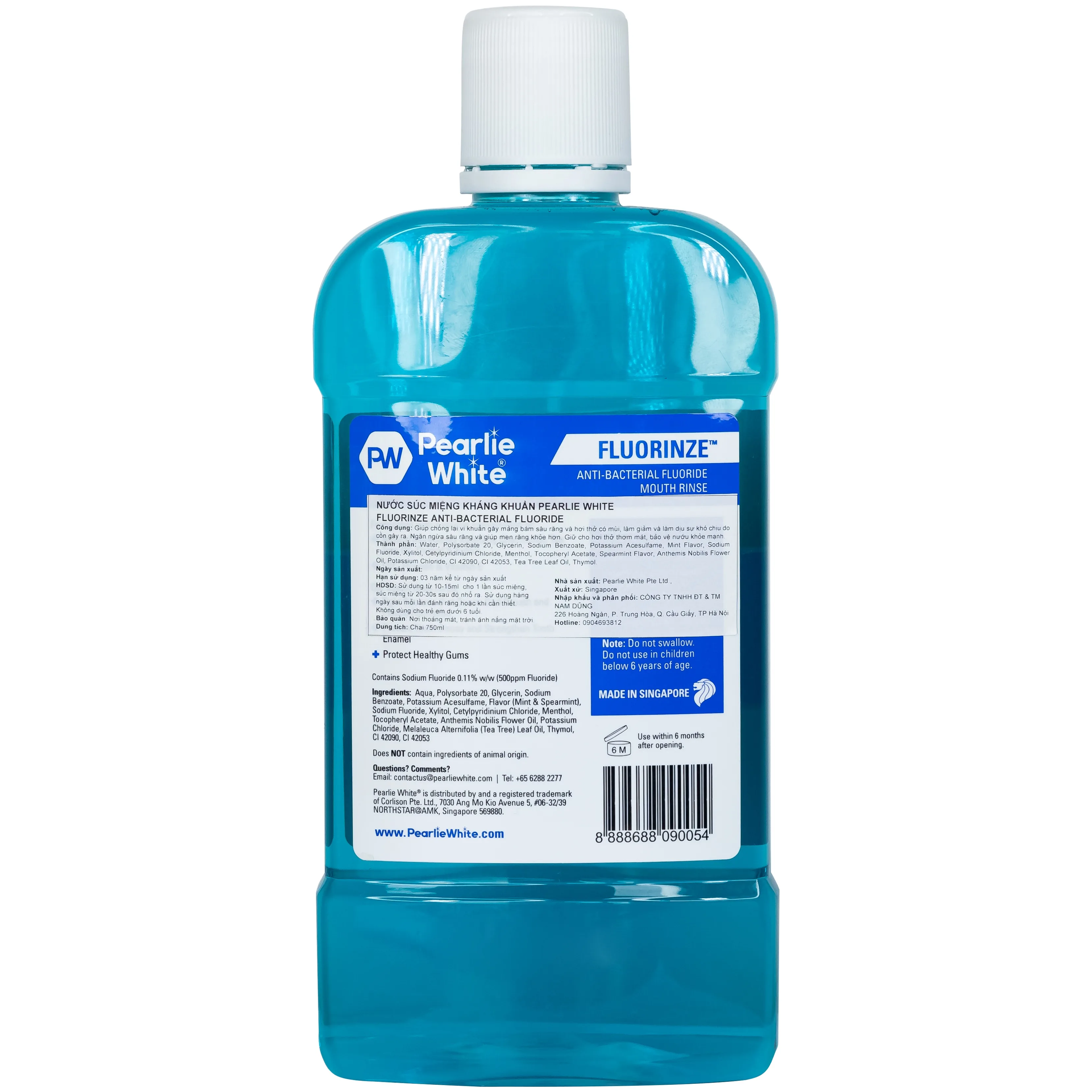 Hình ảnh Nước súc miệng Pearlie White Fluorinze Anti-bacterial Fluoride 750ml chống lại vi khuẩn gây mảng bám sâu răng