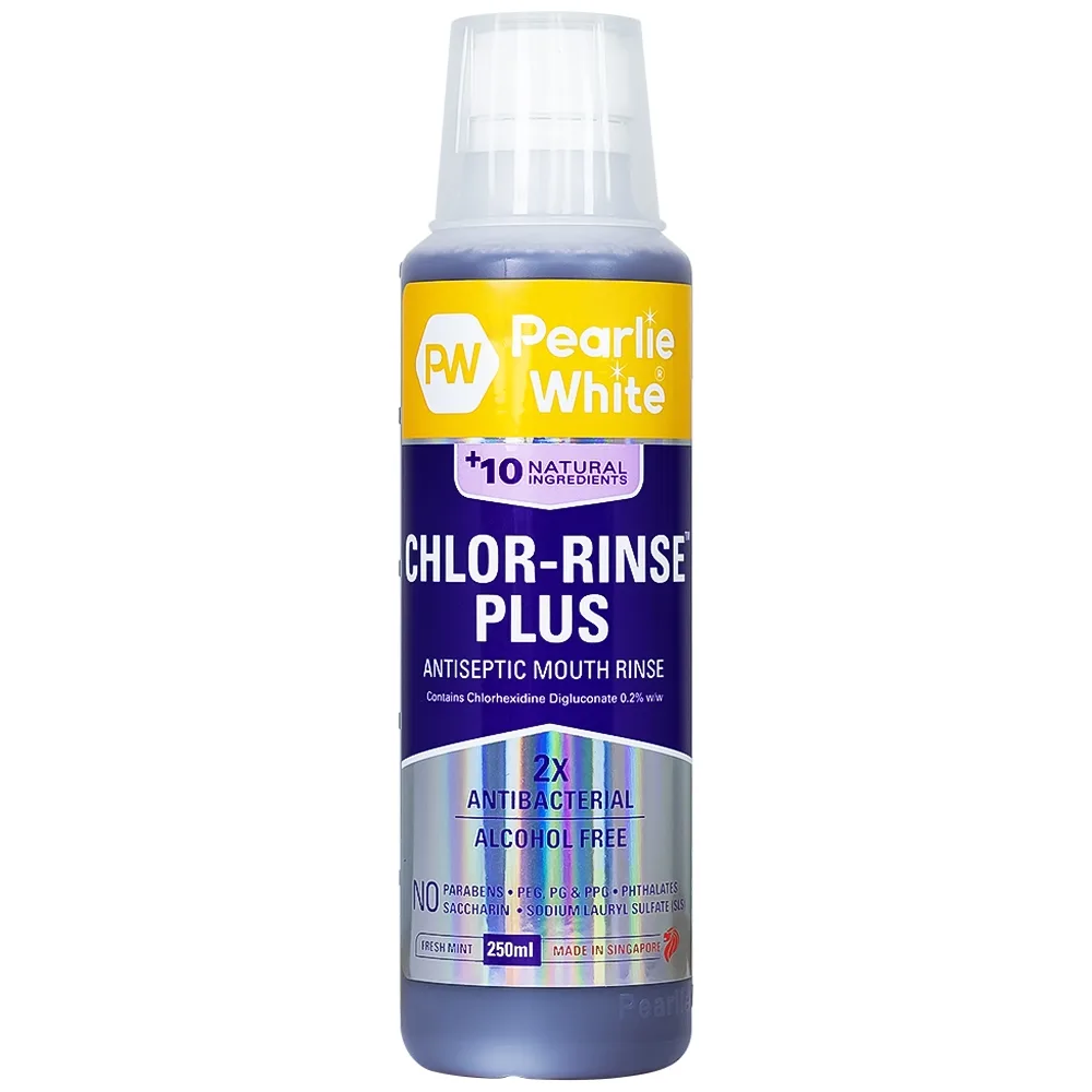 Hình ảnh Nước súc miệng Pearlie White Chlor-Rinse Plus 250ml hỗ trợ giảm hôi miệng, mảng bám, sâu răng