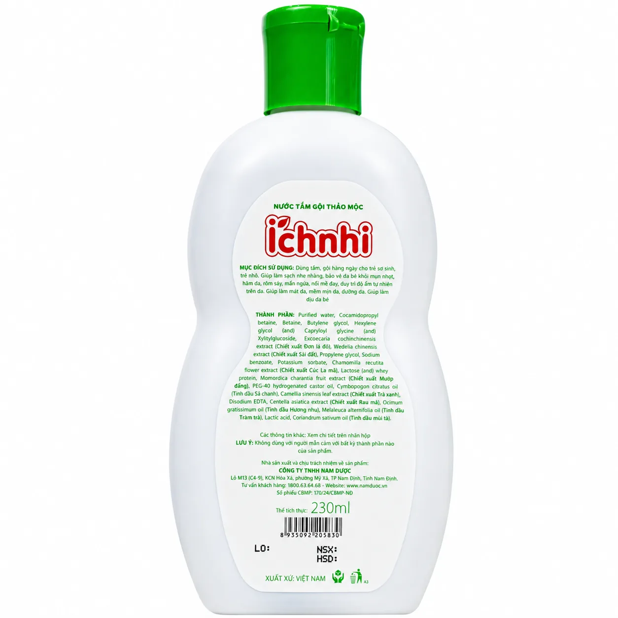 Hình ảnh Nước tắm gội thảo mộc Ích Nhi giúp làm sạch da, hỗ trợ giảm rôm sảy (230ml)