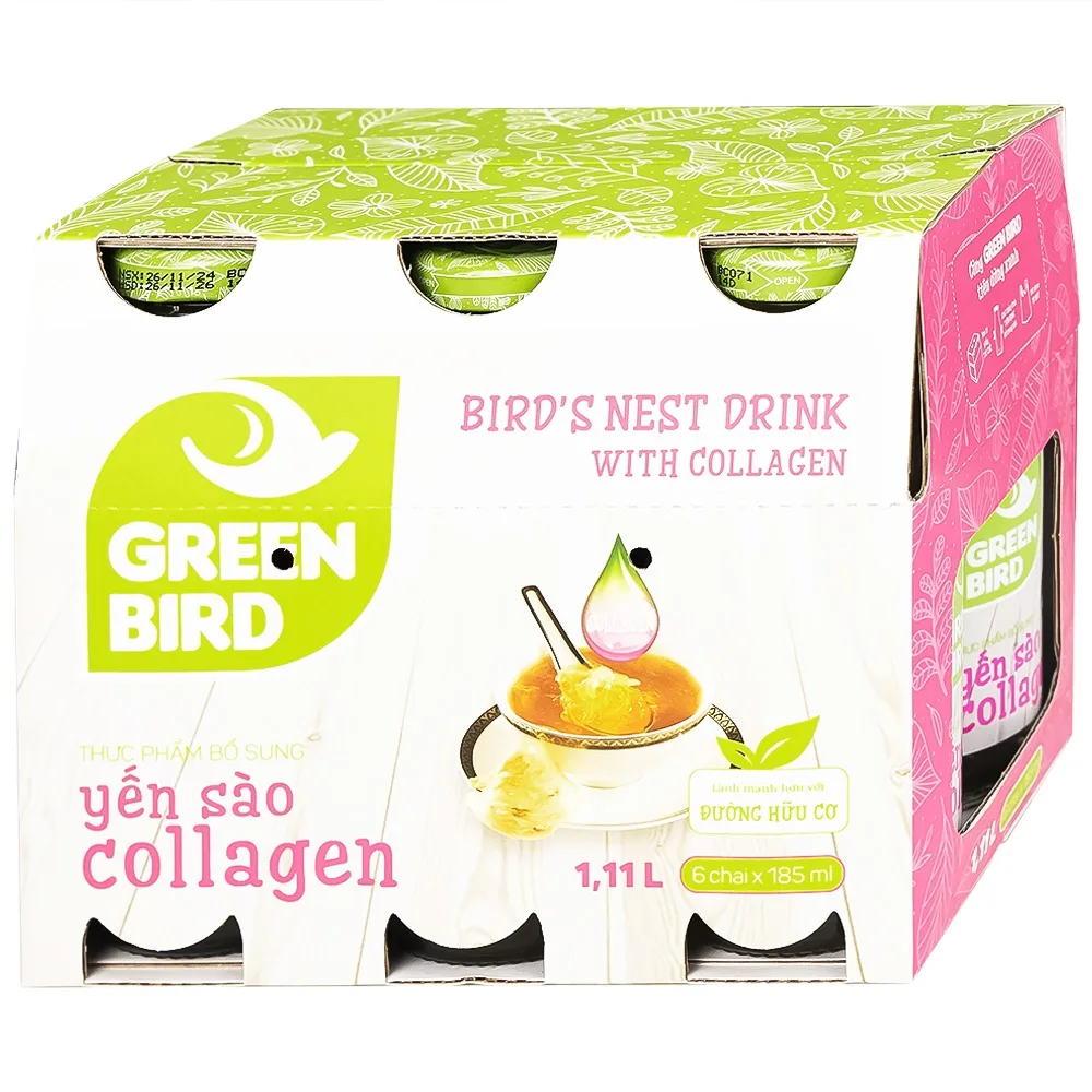 Hình ảnh Nước yến sào Collagen Greenbird giúp bổ sung năng lượng, dưỡng chất từ yến sào và collagen (6 chai x 185ml)