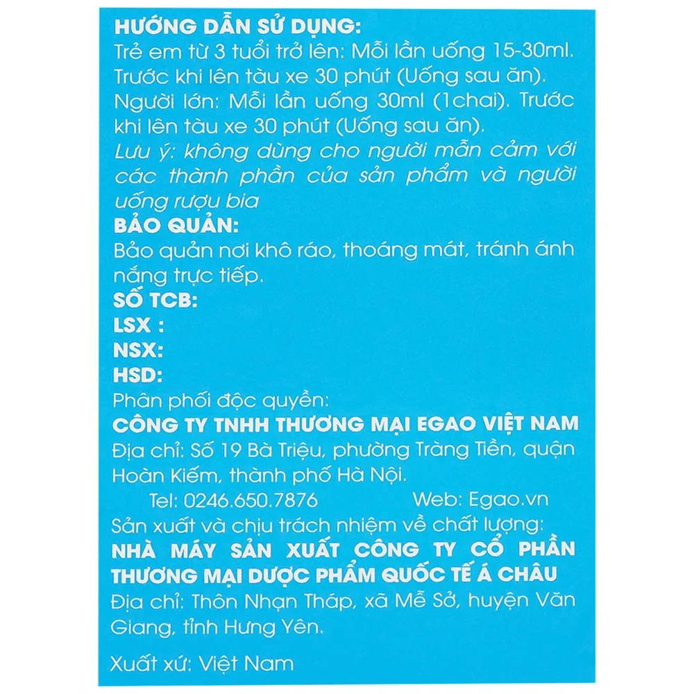 Hình ảnh Nước uống thảo dược Saytauxe dùng trong trường hợp người đi tàu xe, người có nguy cơ say tàu xe (10 chai x 30ml)
