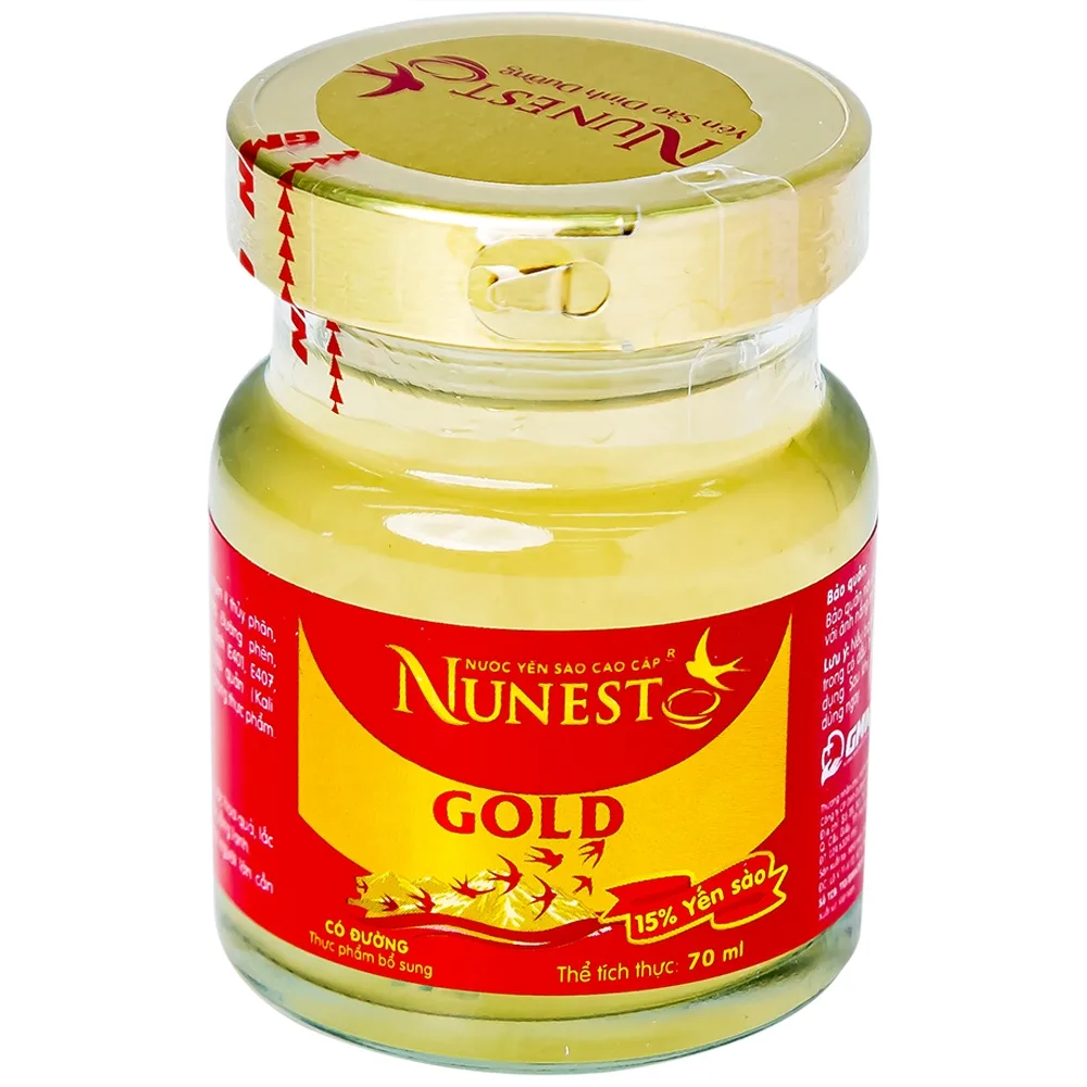 Hình ảnh Nước Yến Sào cao cấp Nunest Gold 15% có đường, bồi bổ sức khỏe và đẩy lùi lão hóa (6 hũ x 70ml)