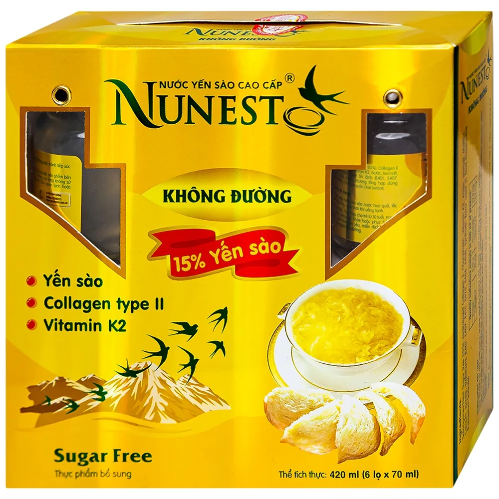 Hình ảnh Nước Yến Sào cao cấp Nunest 15% không đường, giúp bồi bổ cơ thể, tăng cường sức khỏe (6 hũ x 70ml)