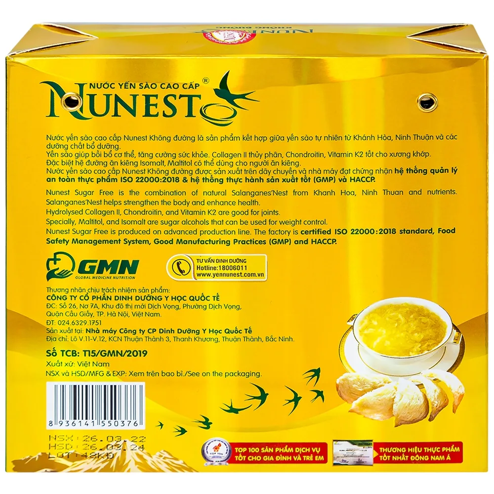Hình ảnh Nước Yến Sào cao cấp Nunest 15% không đường, giúp bồi bổ cơ thể, tăng cường sức khỏe (6 hũ x 70ml)