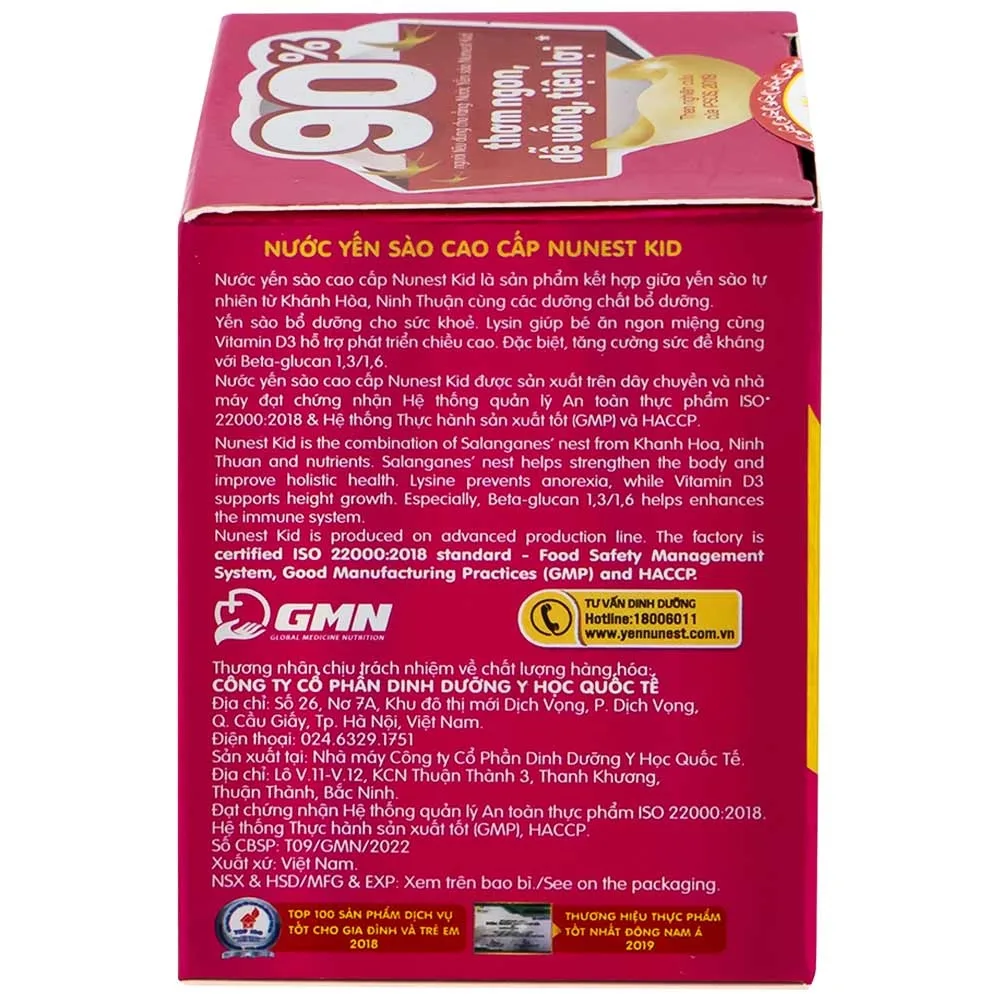 Hình ảnh Nước Yến Sào Cao Cấp Nunest Kids bồi bổ cơ thể, tăng cường sức khỏe (4 hũ x 70ml) 