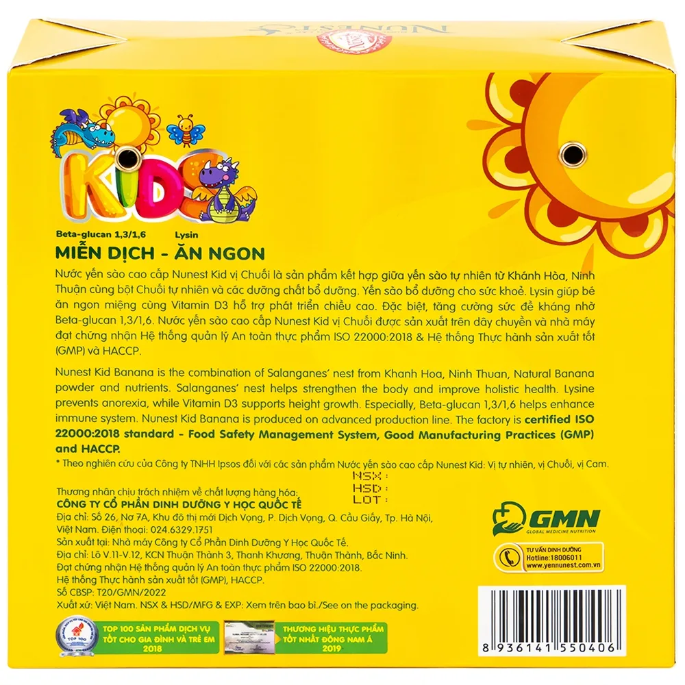 Hình ảnh Nước yến sào cao cấp Nunest Kids vị chuối tăng cường sức khoẻ, ăn ngon (6 hũ x 70ml)