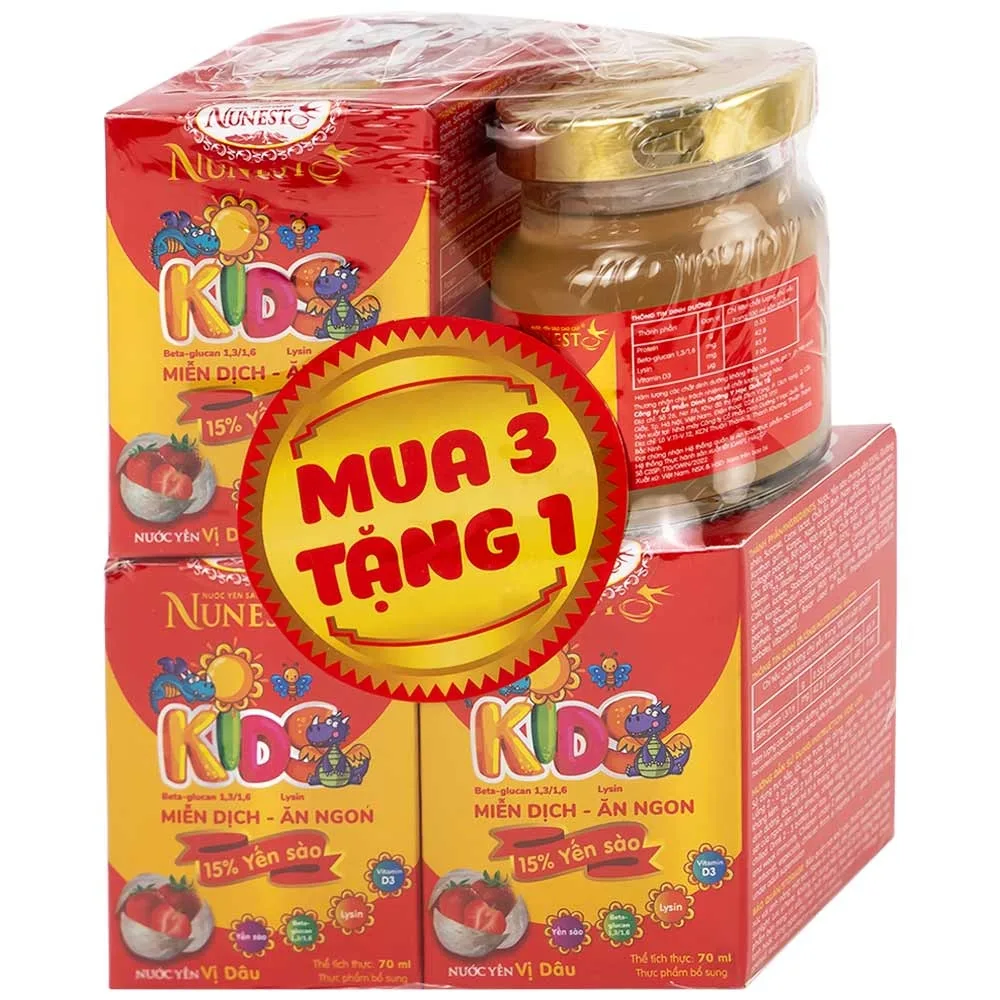 Hình ảnh Nước Yến Sào Cao Cấp Nunest Kids vị dâu tăng cường sức khoẻ, ăn ngon (4 hũ x 70ml)