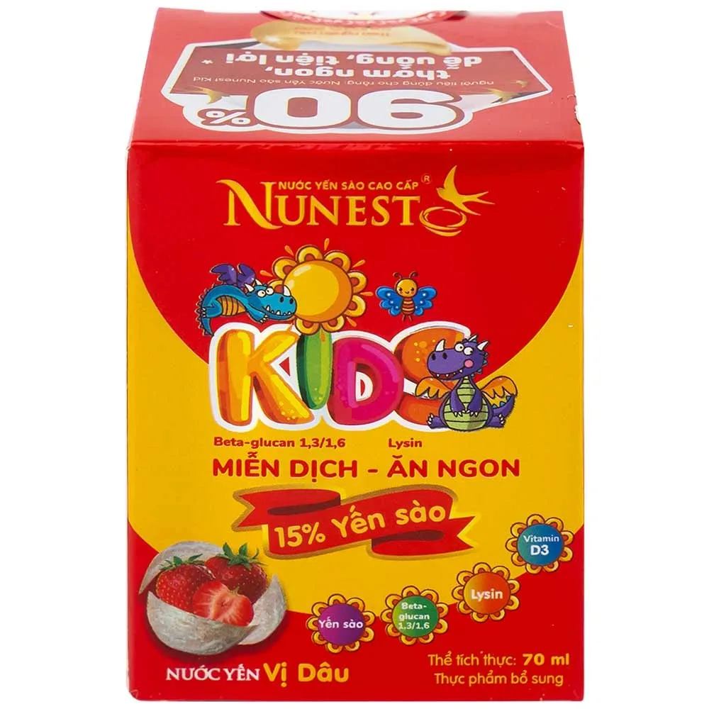 Hình ảnh Nước Yến Sào Cao Cấp Nunest Kids vị dâu tăng cường sức khoẻ, ăn ngon (4 hũ x 70ml)