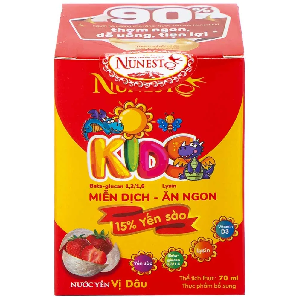 Hình ảnh Nước Yến Sào Cao Cấp Nunest Kids vị dâu tăng cường sức khoẻ, ăn ngon (4 hũ x 70ml)