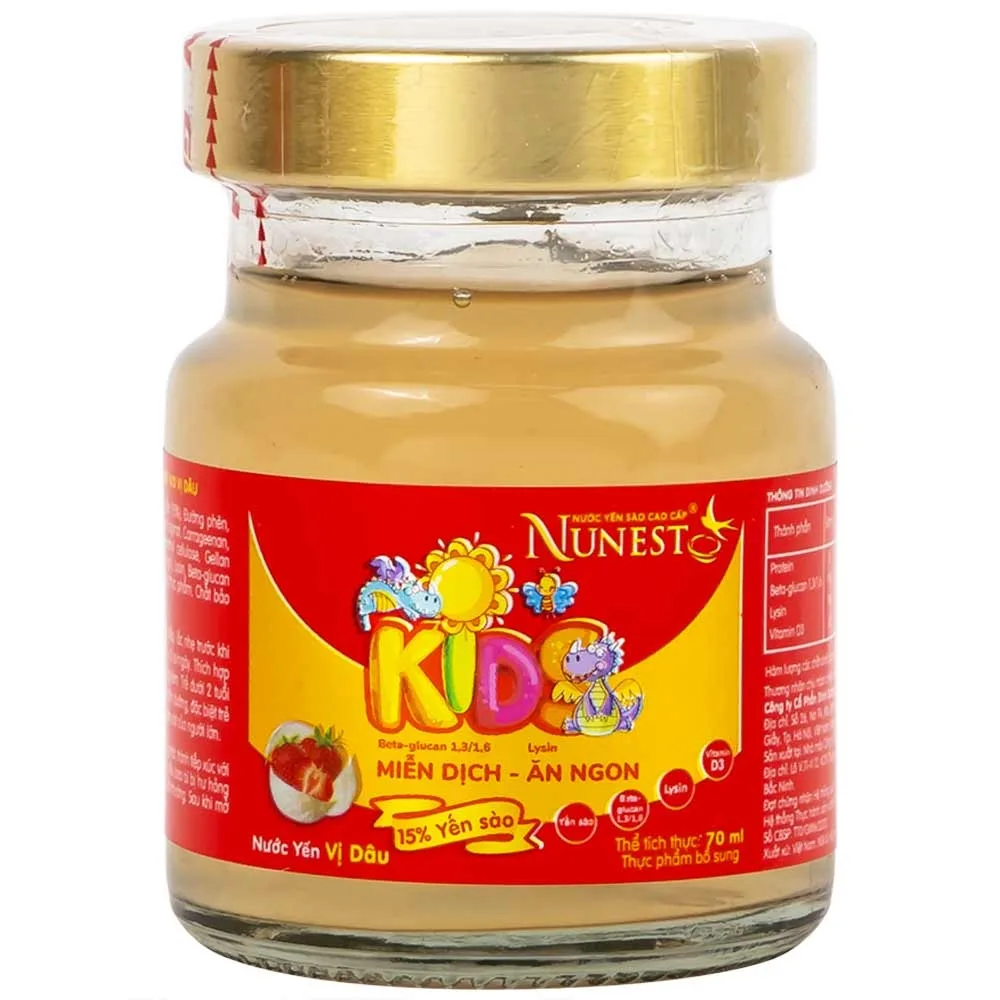 Hình ảnh Nước Yến Sào Cao Cấp Nunest Kids vị dâu tăng cường sức khoẻ, ăn ngon (4 hũ x 70ml)