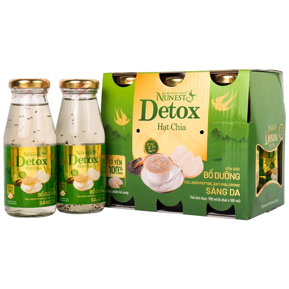 Hình ảnh Nước Yến Sào Cao Cấp Nunest Detox hạt chia bổ dưỡng, sáng da (6 Chai x 185ml)