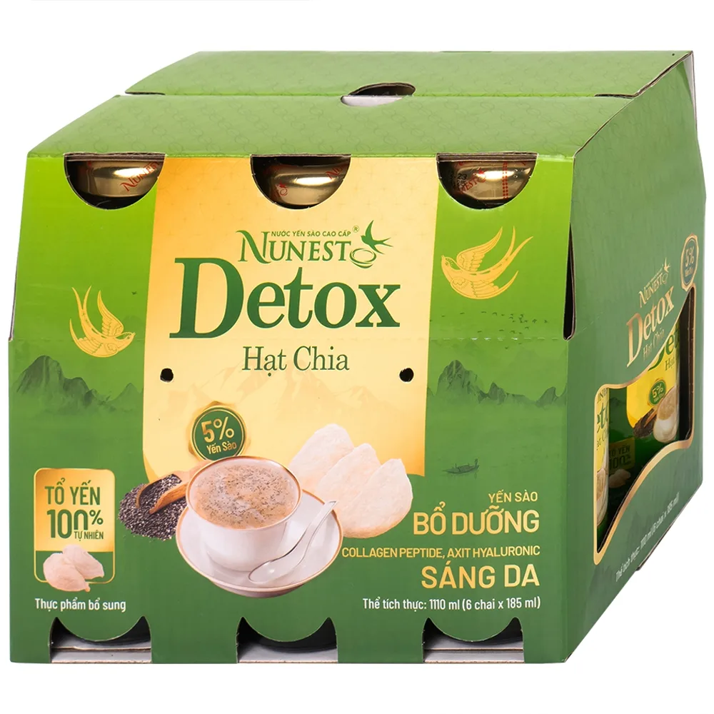 Hình ảnh Nước Yến Sào Cao Cấp Nunest Detox hạt chia bổ dưỡng, sáng da (6 Chai x 185ml)
