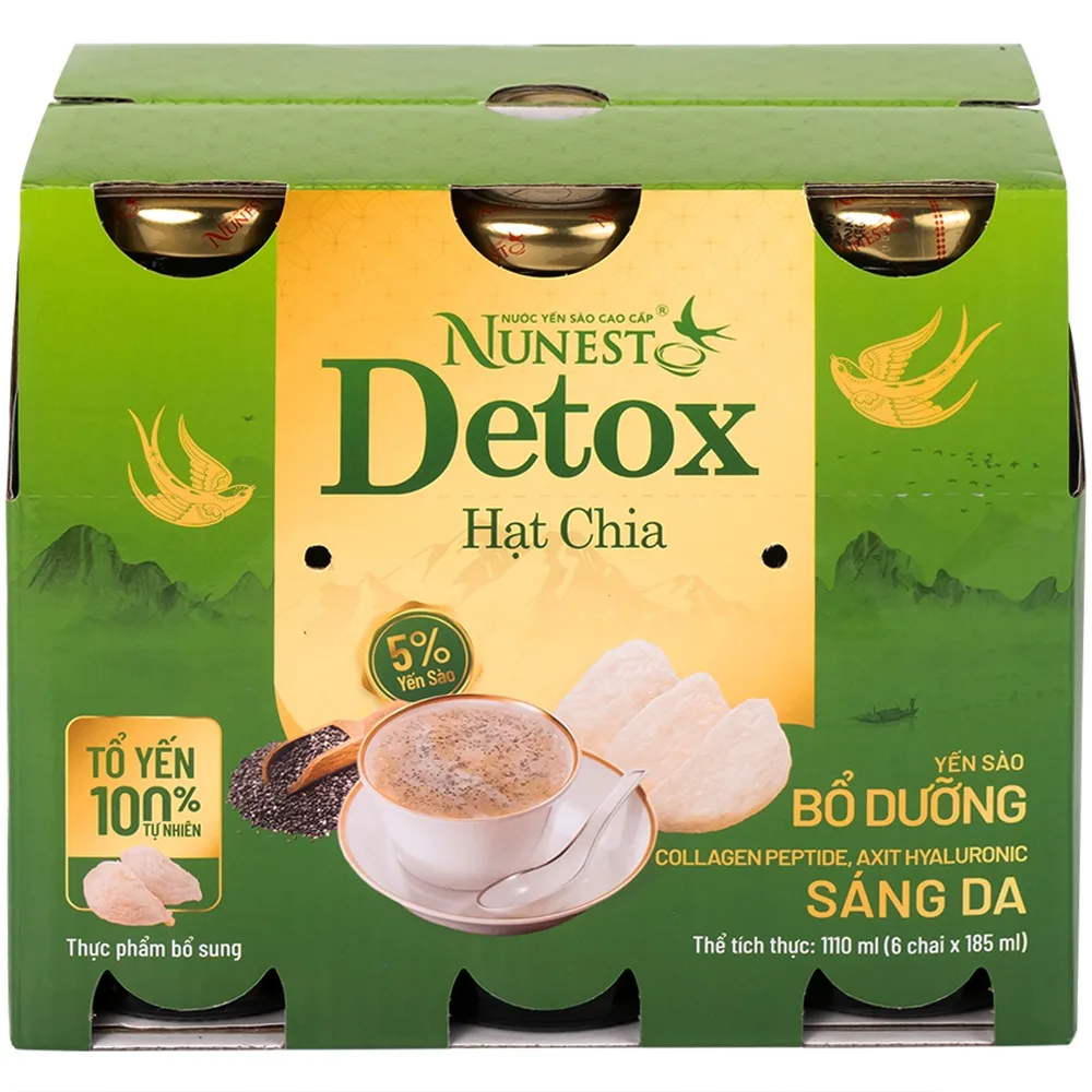 Hình ảnh Nước Yến Sào Cao Cấp Nunest Detox hạt chia bổ dưỡng, sáng da (6 Chai x 185ml)