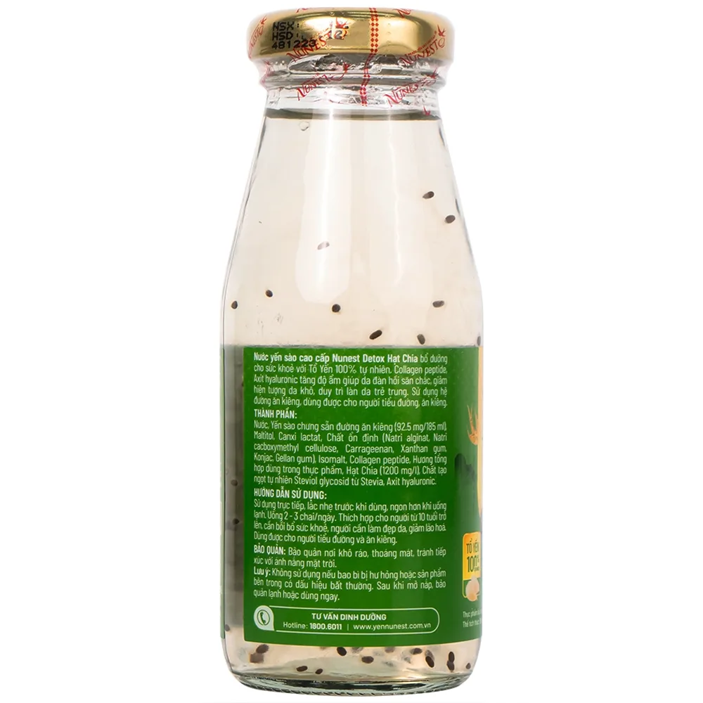 Hình ảnh Nước Yến Sào Cao Cấp Nunest Detox hạt chia bổ dưỡng, sáng da (6 Chai x 185ml)