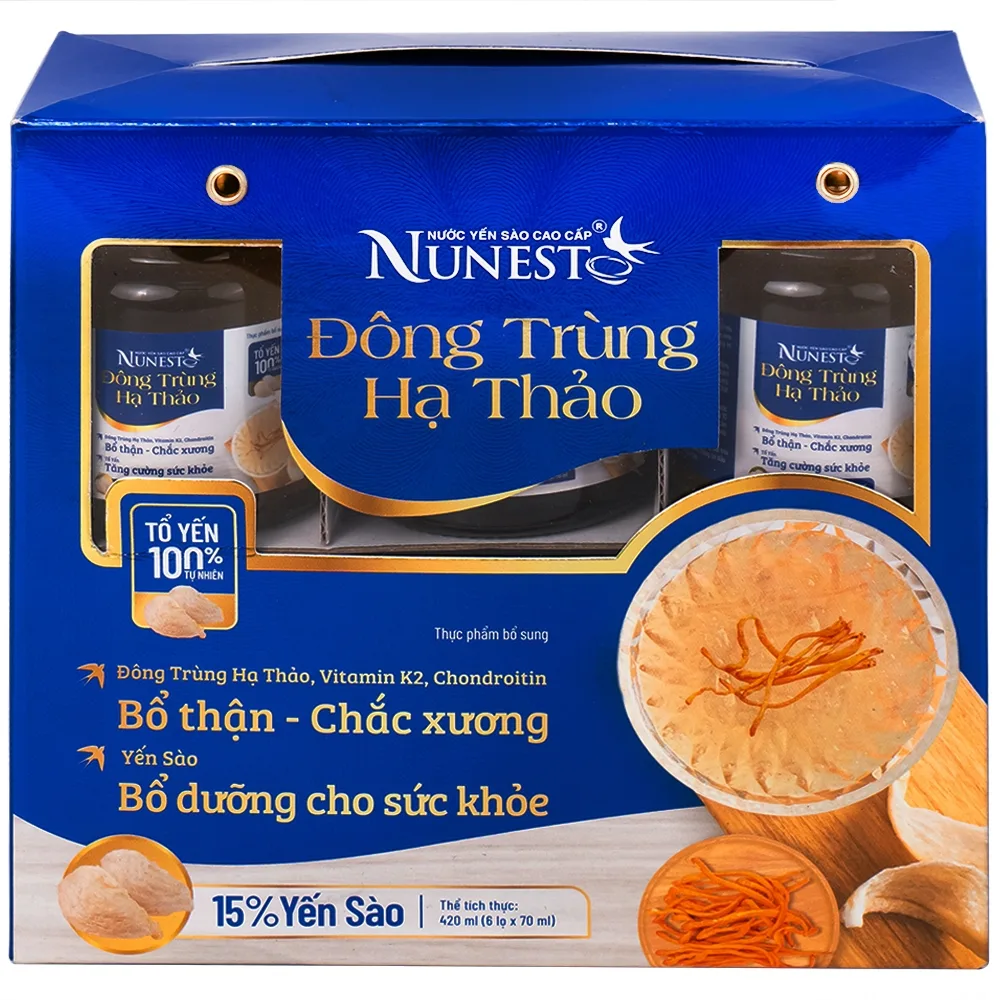 Hình ảnh Nước Yến Sào Cao Cấp Đông Trùng Hạ Thảo 15% bổ thận, chắc xương, bổ dưỡng sức khỏe (6 Lọ x 70ml)