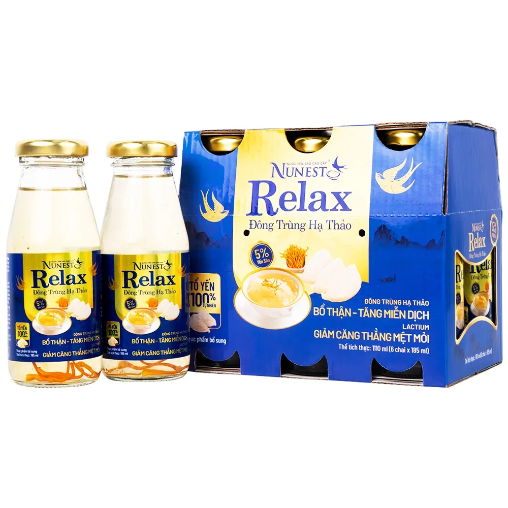 Hình ảnh Nước Yến Sào Cao Cấp Nunest Relax Đông Trùng Hạ Thảo bổ thận, tăng miễn dịch, giảm căng thẳng mệt mỏi (6 Chai x 185ml)