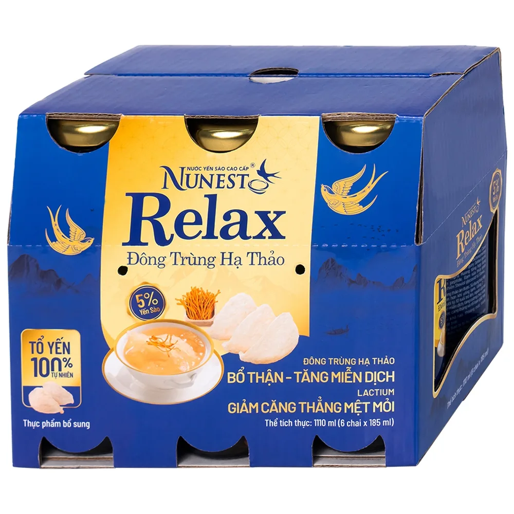 Hình ảnh Nước Yến Sào Cao Cấp Nunest Relax Đông Trùng Hạ Thảo bổ thận, tăng miễn dịch, giảm căng thẳng mệt mỏi (6 Chai x 185ml)