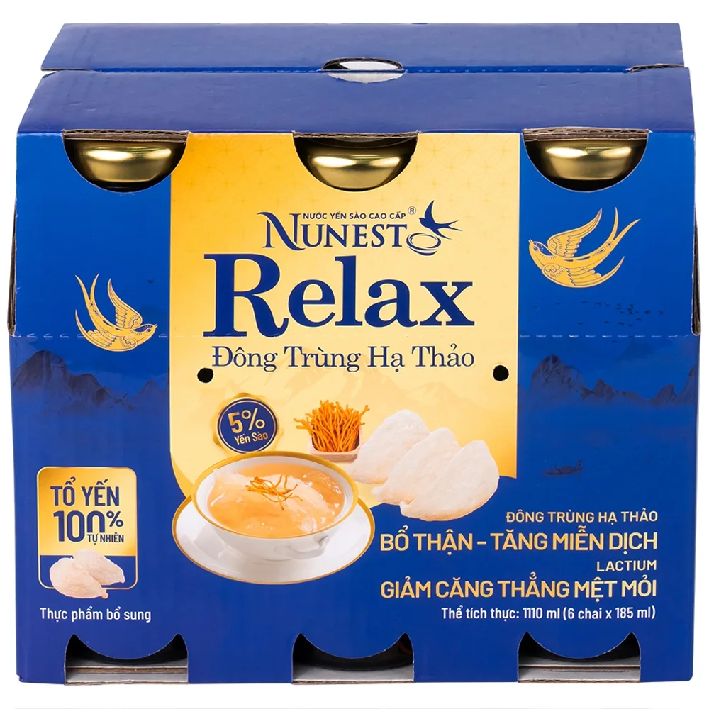 Hình ảnh Nước Yến Sào Cao Cấp Nunest Relax Đông Trùng Hạ Thảo bổ thận, tăng miễn dịch, giảm căng thẳng mệt mỏi (6 Chai x 185ml)