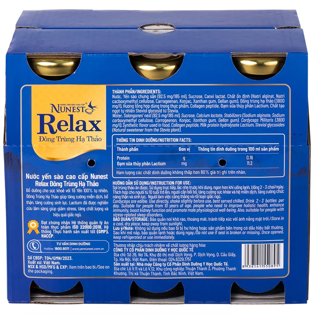 Hình ảnh Nước Yến Sào Cao Cấp Nunest Relax Đông Trùng Hạ Thảo bổ thận, tăng miễn dịch, giảm căng thẳng mệt mỏi (6 Chai x 185ml)