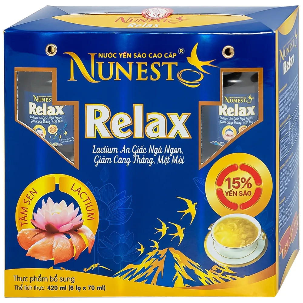 Hình ảnh Nước Yến Sào Cao Cấp Nunest 15% Relax an giấc ngủ ngon, giảm căng thẳng, mệt mỏi (6 hũ x 70ml)