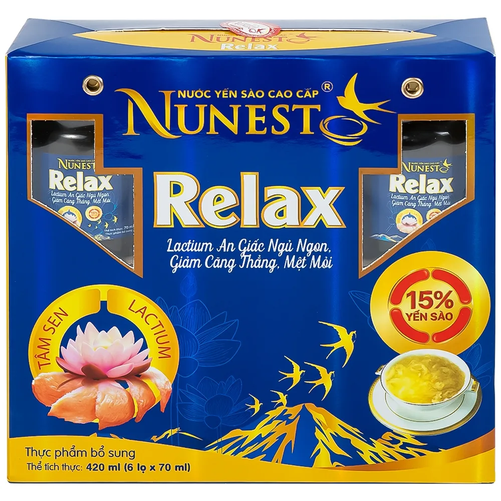 Hình ảnh Nước Yến Sào Cao Cấp Nunest 15% Relax an giấc ngủ ngon, giảm căng thẳng, mệt mỏi (6 hũ x 70ml)
