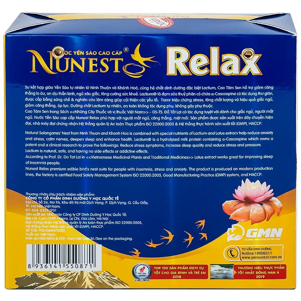 Hình ảnh Nước Yến Sào Cao Cấp Nunest 15% Relax an giấc ngủ ngon, giảm căng thẳng, mệt mỏi (6 hũ x 70ml)