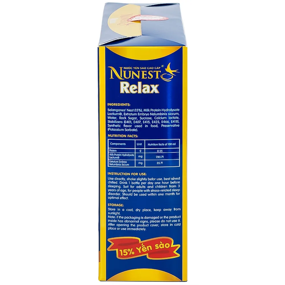 Hình ảnh Nước Yến Sào Cao Cấp Nunest 15% Relax an giấc ngủ ngon, giảm căng thẳng, mệt mỏi (6 hũ x 70ml)