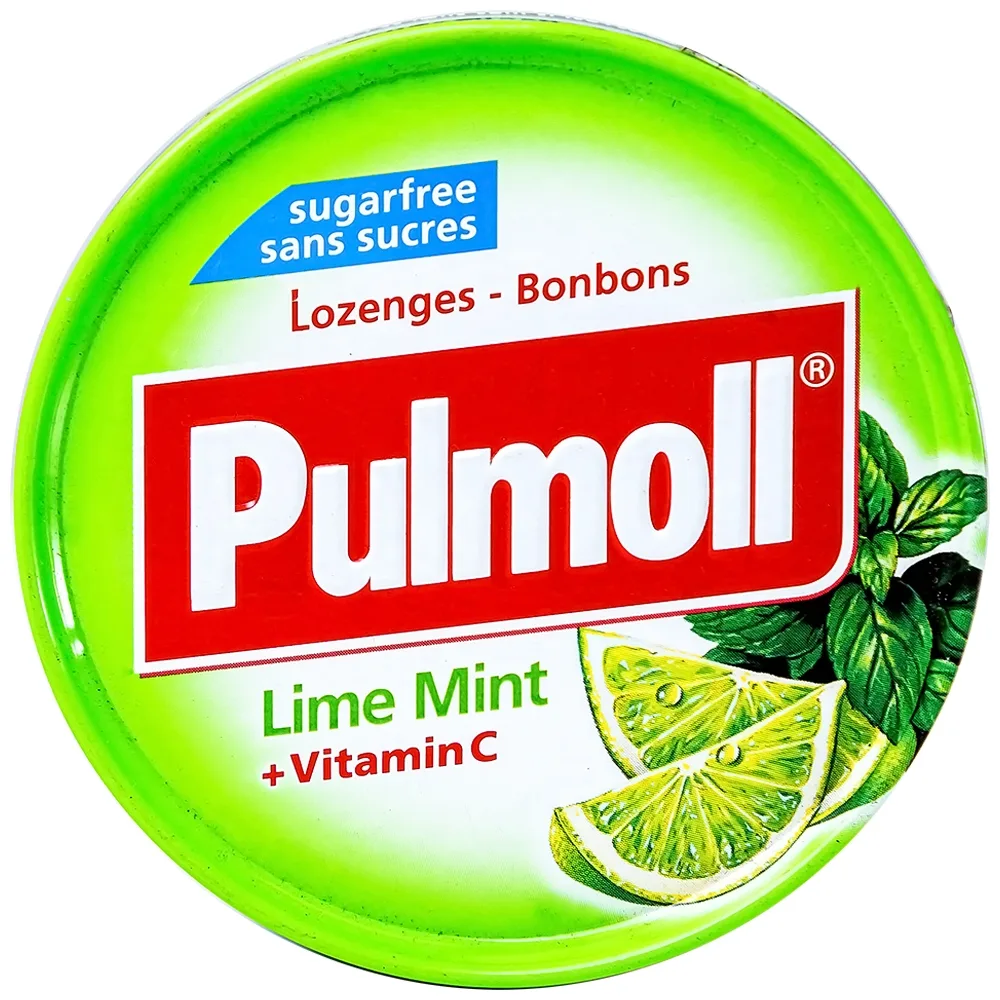 Hình ảnh Kẹo ngậm không đường Pulmoll Lime Mint vị chanh bạc hà hỗ trợ bổ sung vitamin C cho cơ thể (45g)