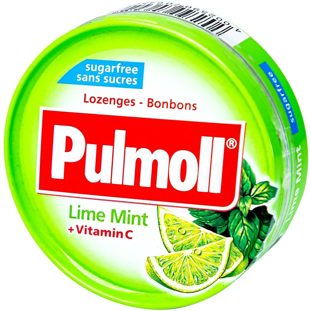 Hình ảnh Kẹo ngậm không đường Pulmoll Lime Mint vị chanh bạc hà hỗ trợ bổ sung vitamin C cho cơ thể (45g)